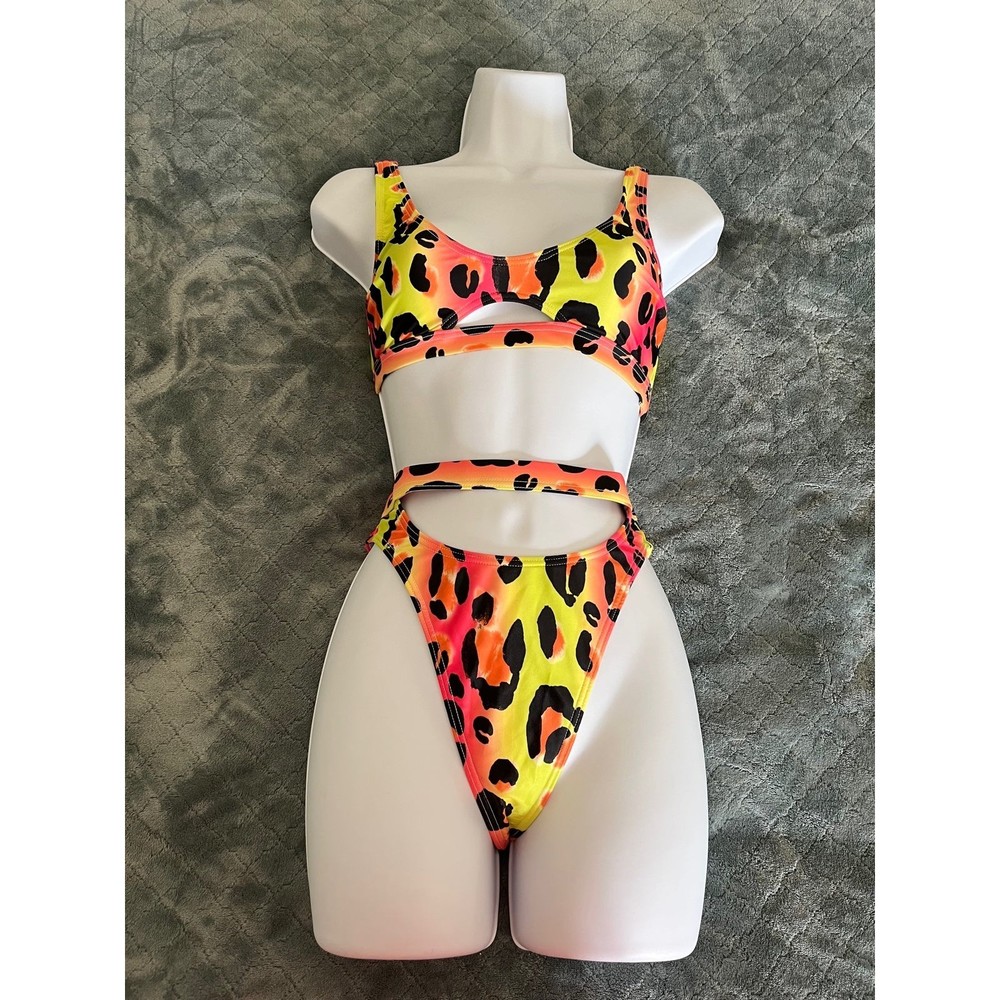 ASOS Rainbow leopard 90's Strappy high waisted bathing suit